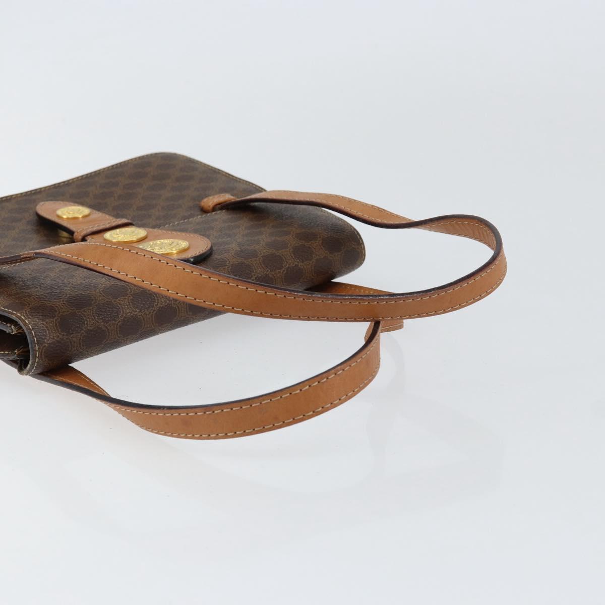 CELINE Macadam Canvas Medallion Hand Bag PVC Leather Brown Gold Auth 154716