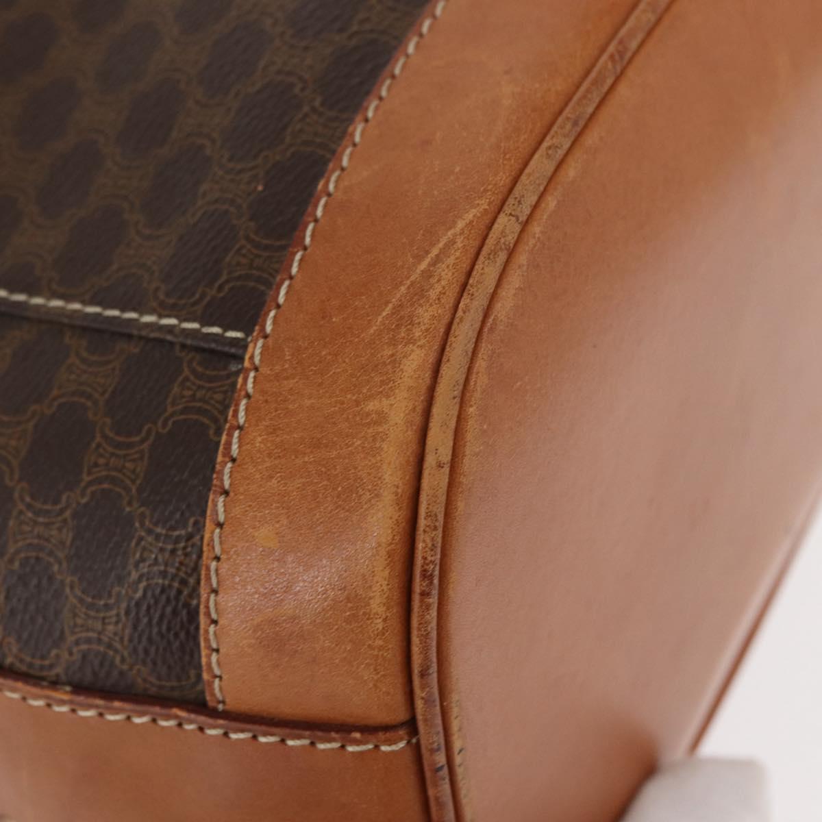 CELINE Macadam Canvas Shoulder Bag PVC Leather Brown Gold Auth 154717