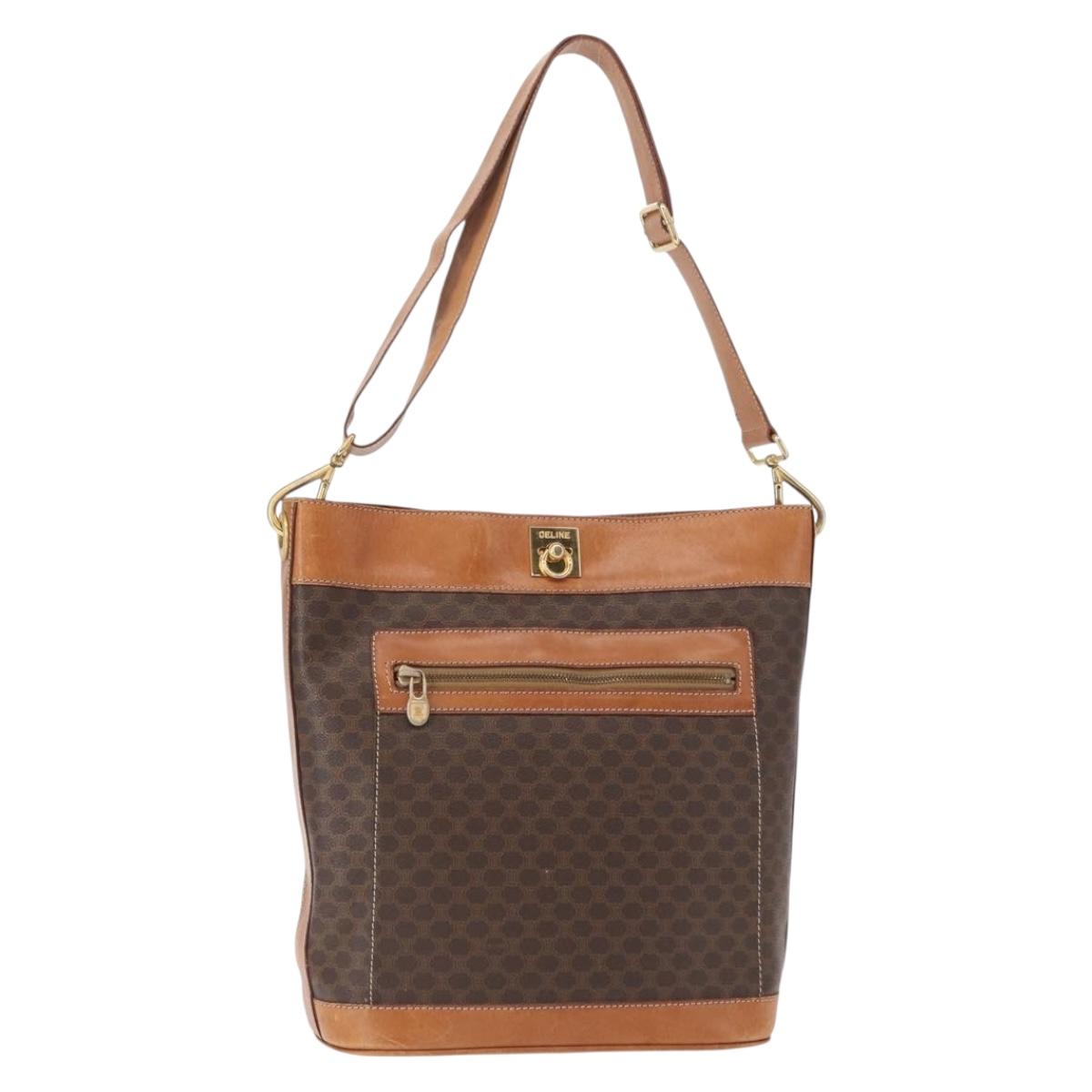 CELINE Macadam Canvas Shoulder Bag PVC Leather Brown Gold Auth 154717