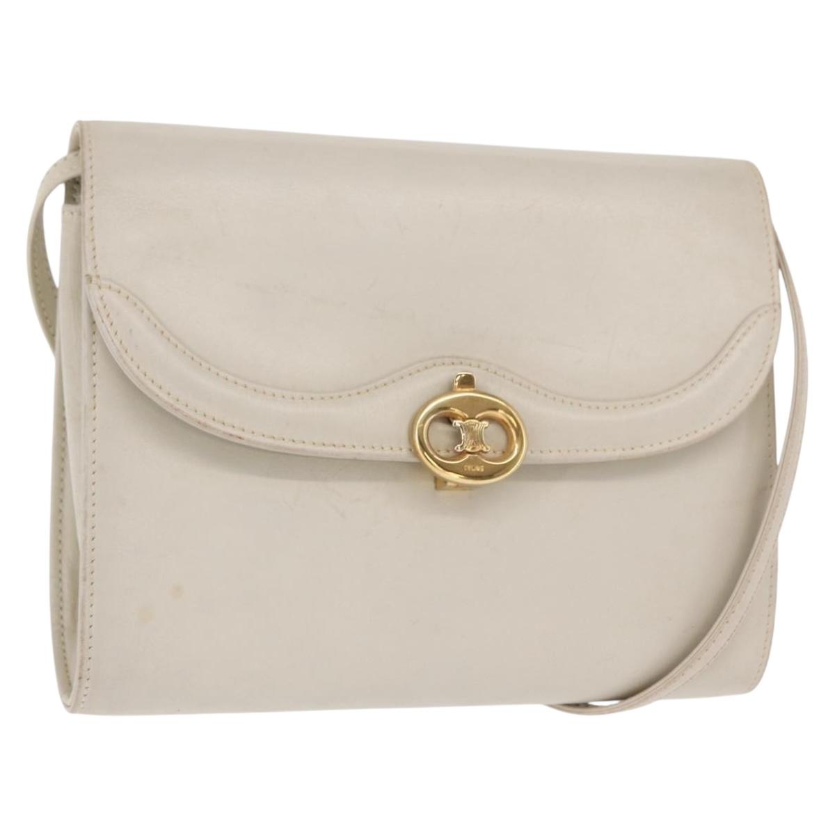 CELINE Shoulder Bag Leather Ivory Gold Auth 154718
