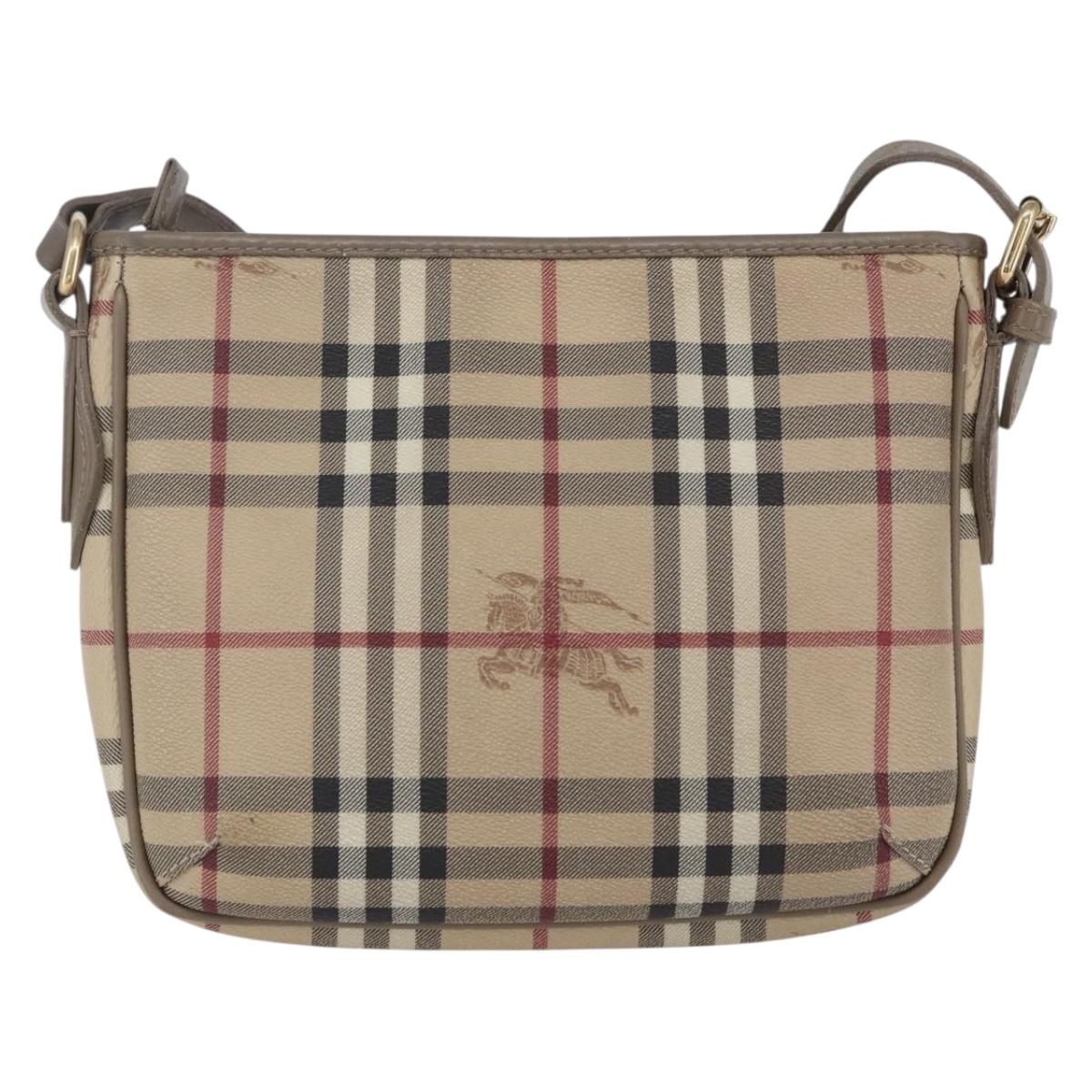 BURBERRY Nova Check Shoulder Bag PVC Beige Gold Auth 154719