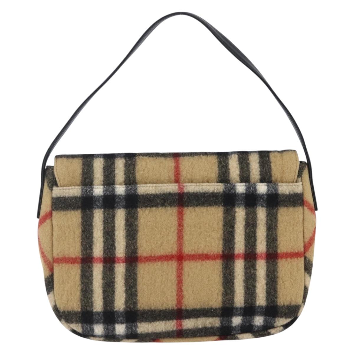 Burberrys Nova Check Shoulder Bag Wool Beige Silver Auth 154721V