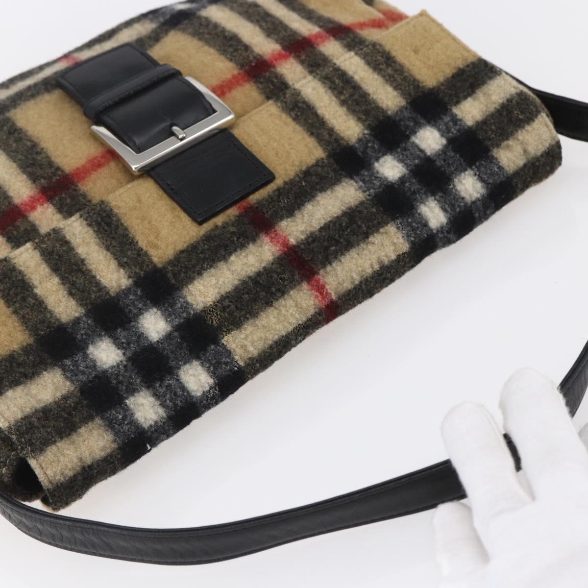 Burberrys Nova Check Shoulder Bag Wool Beige Silver Auth 154721V