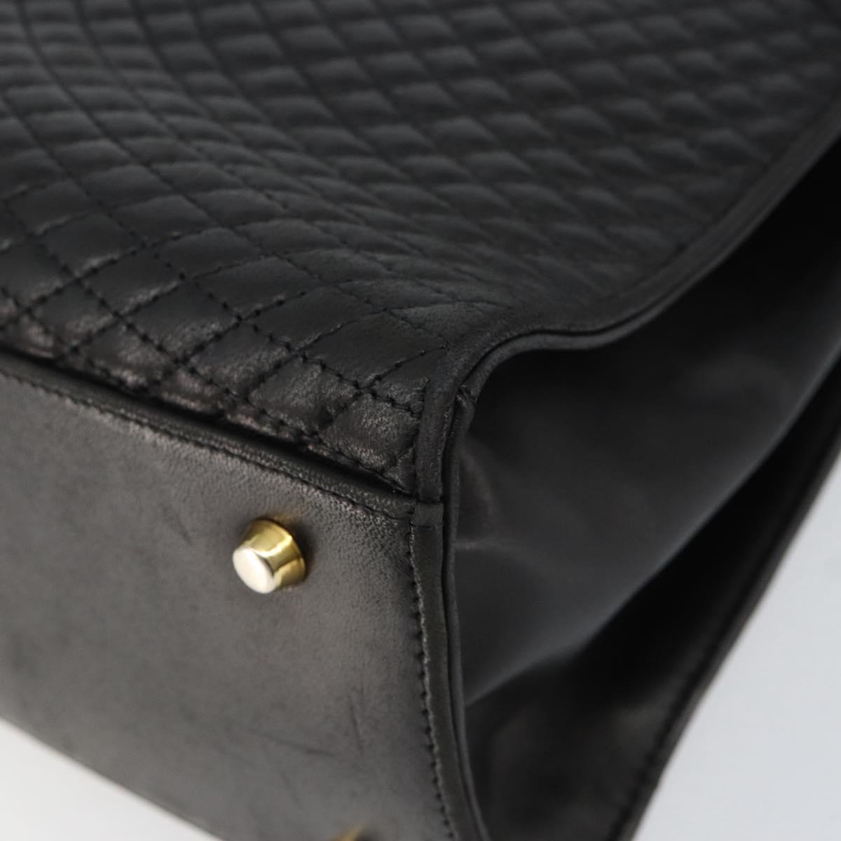 BALLY Hand Bag Leather Black Gold Auth 154724