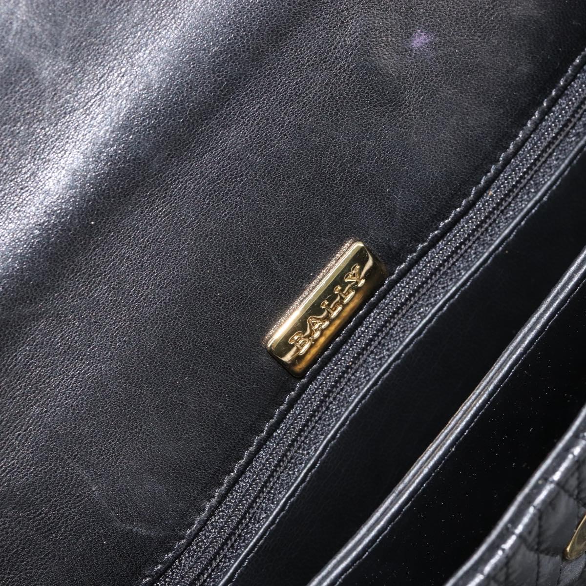 BALLY Hand Bag Leather Black Gold Auth 154724
