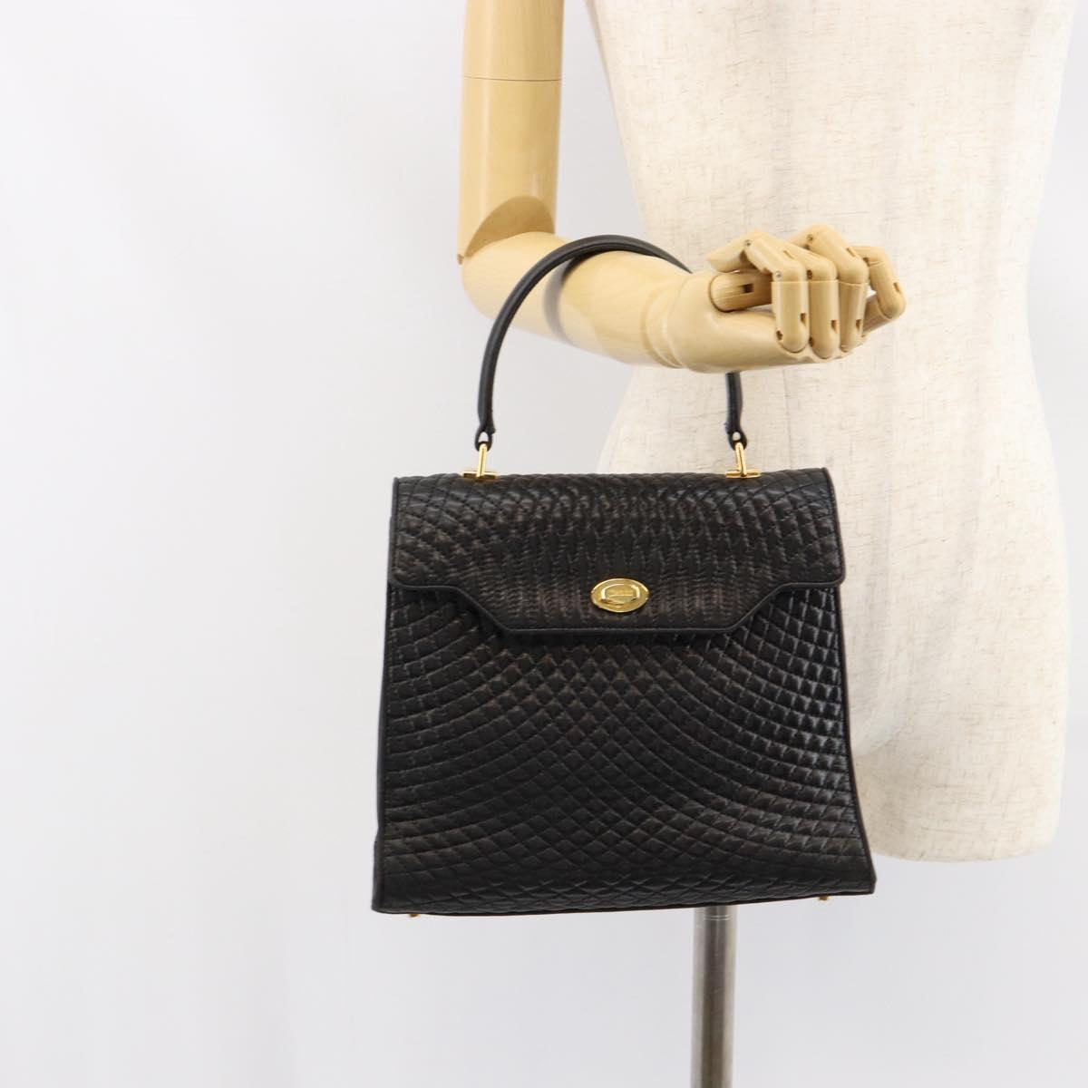 BALLY Hand Bag Leather Black Gold Auth 154724