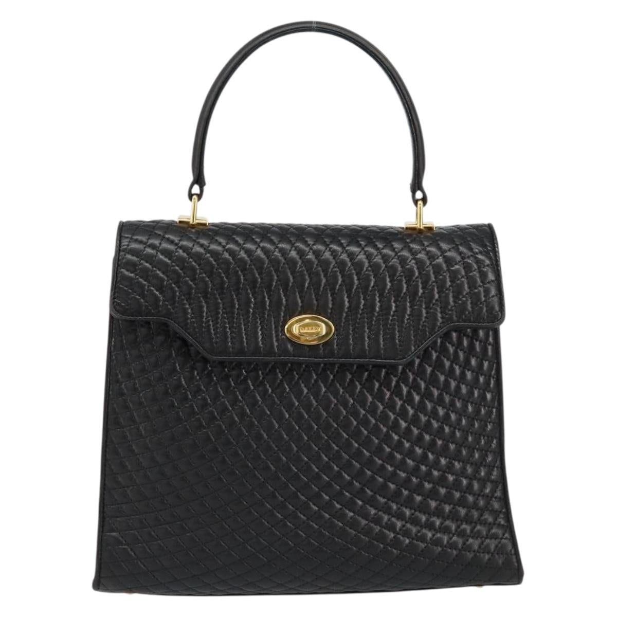 BALLY Hand Bag Leather Black Gold Auth 154724