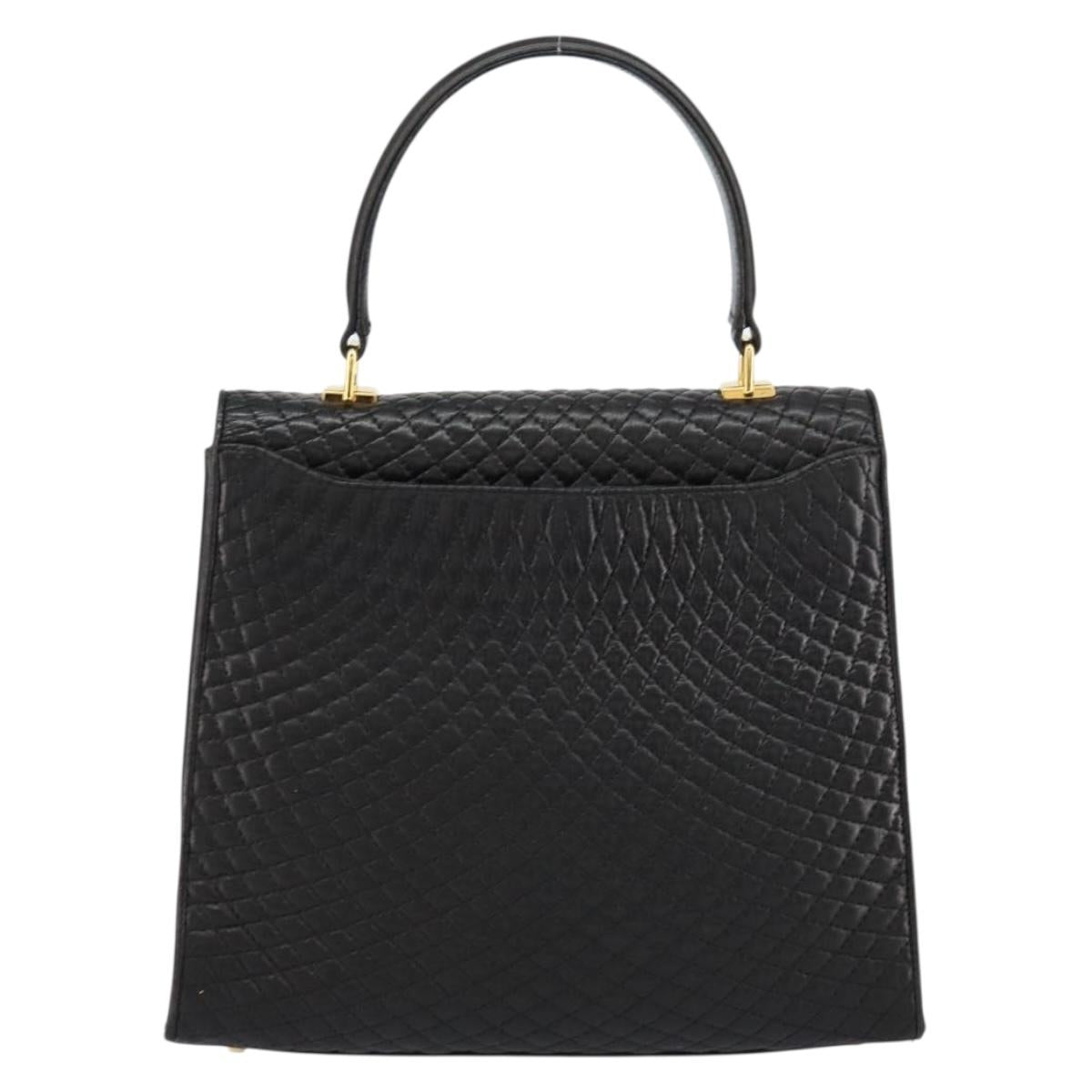 BALLY Hand Bag Leather Black Gold Auth 154724