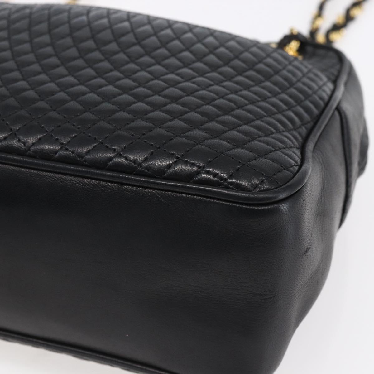 BALLY Chain Shoulder Bag Leather Black Gold Auth 154725
