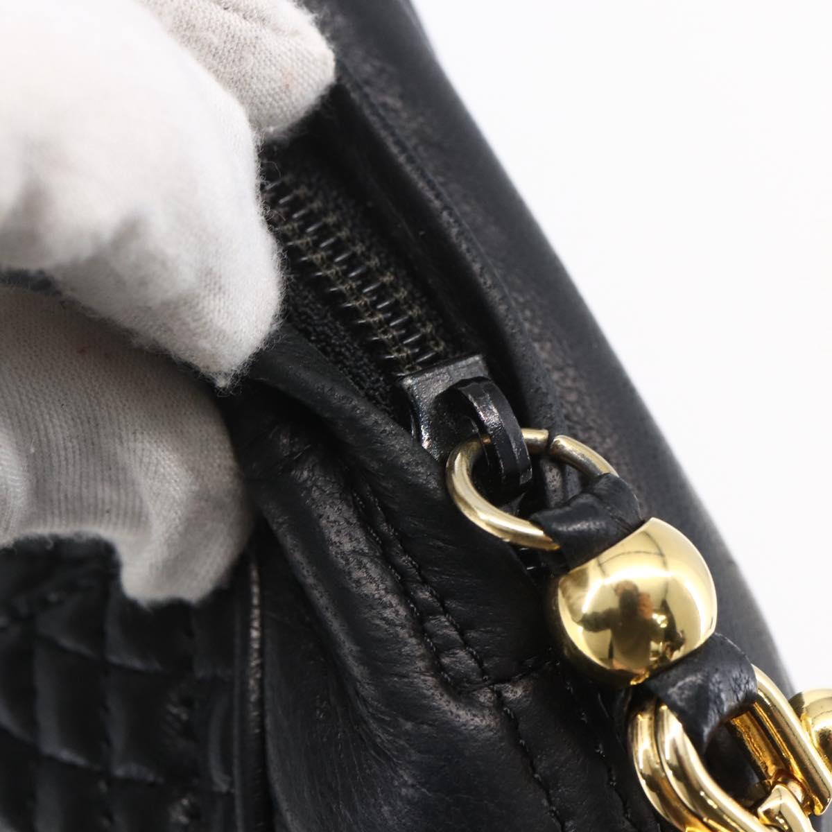 BALLY Chain Shoulder Bag Leather Black Gold Auth 154725