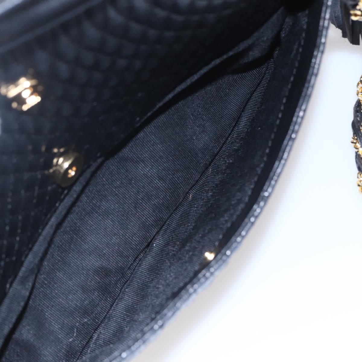 BALLY Chain Shoulder Bag Leather Black Gold Auth 154725