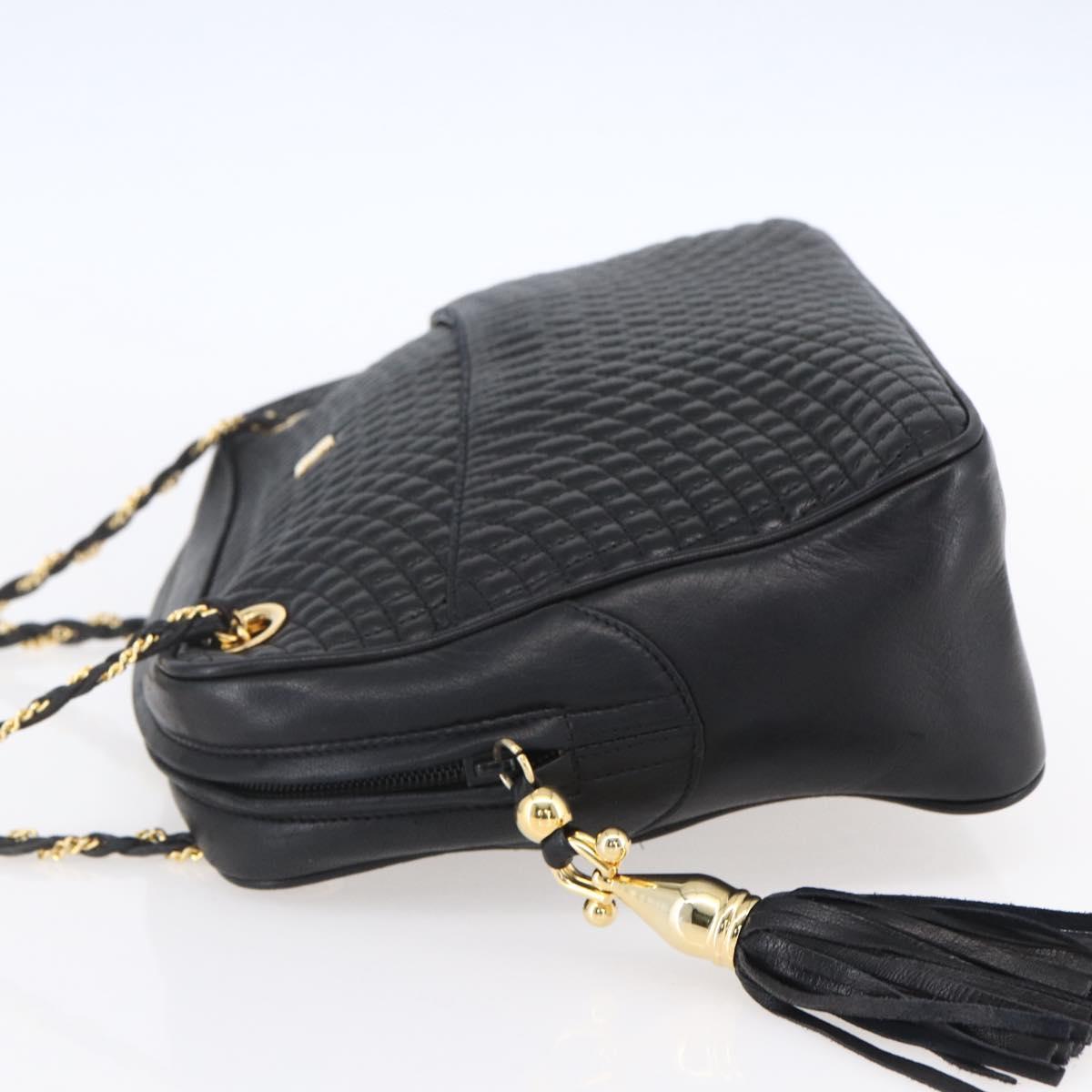 BALLY Chain Shoulder Bag Leather Black Gold Auth 154725