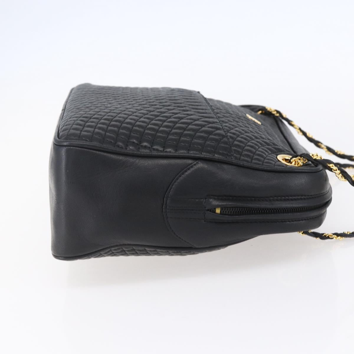 BALLY Chain Shoulder Bag Leather Black Gold Auth 154725