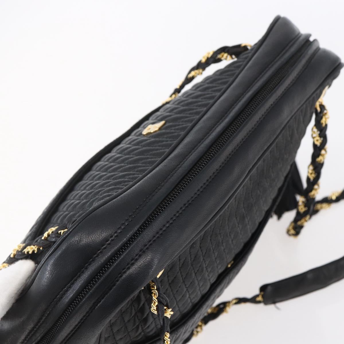 BALLY Chain Shoulder Bag Leather Black Gold Auth 154725