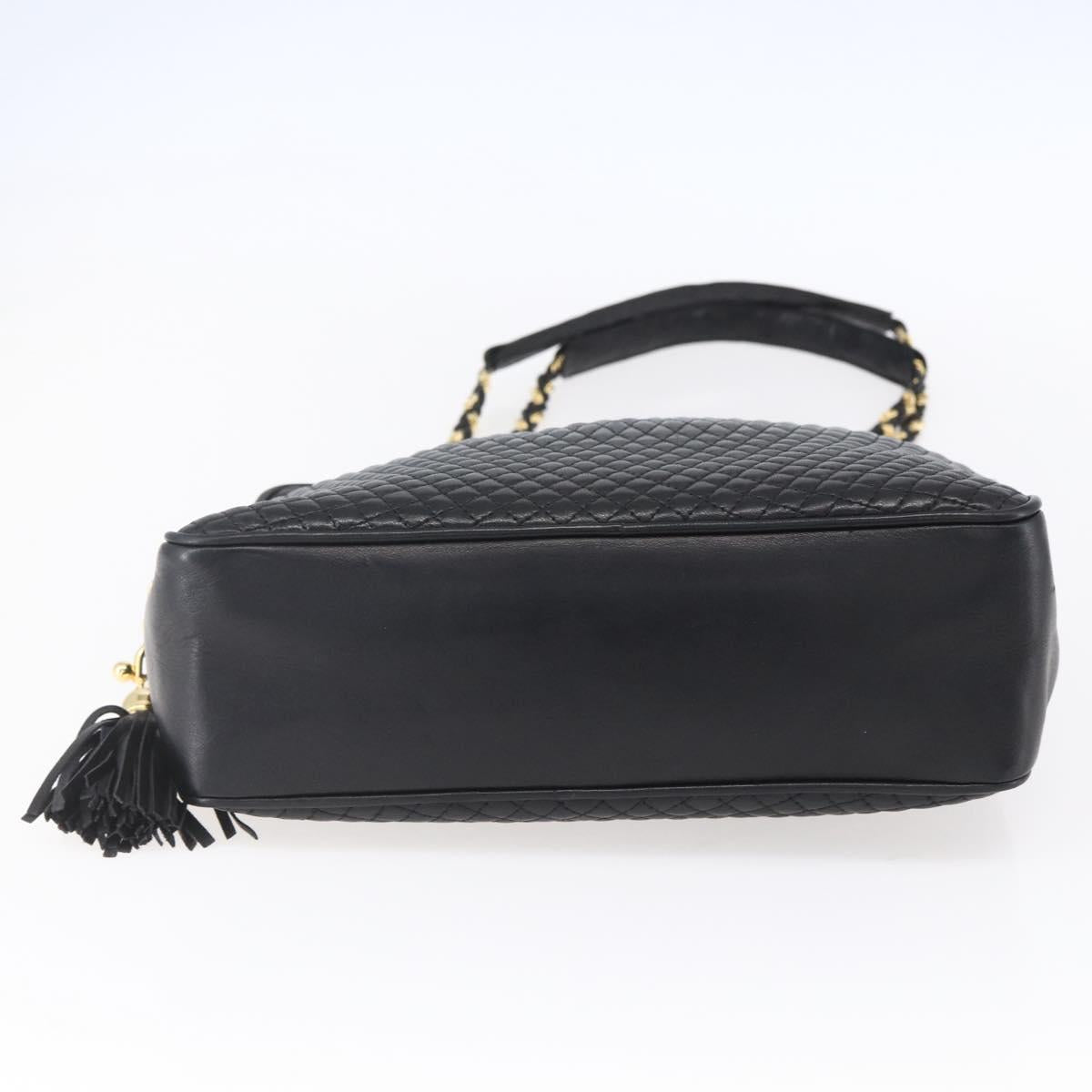 BALLY Chain Shoulder Bag Leather Black Gold Auth 154725
