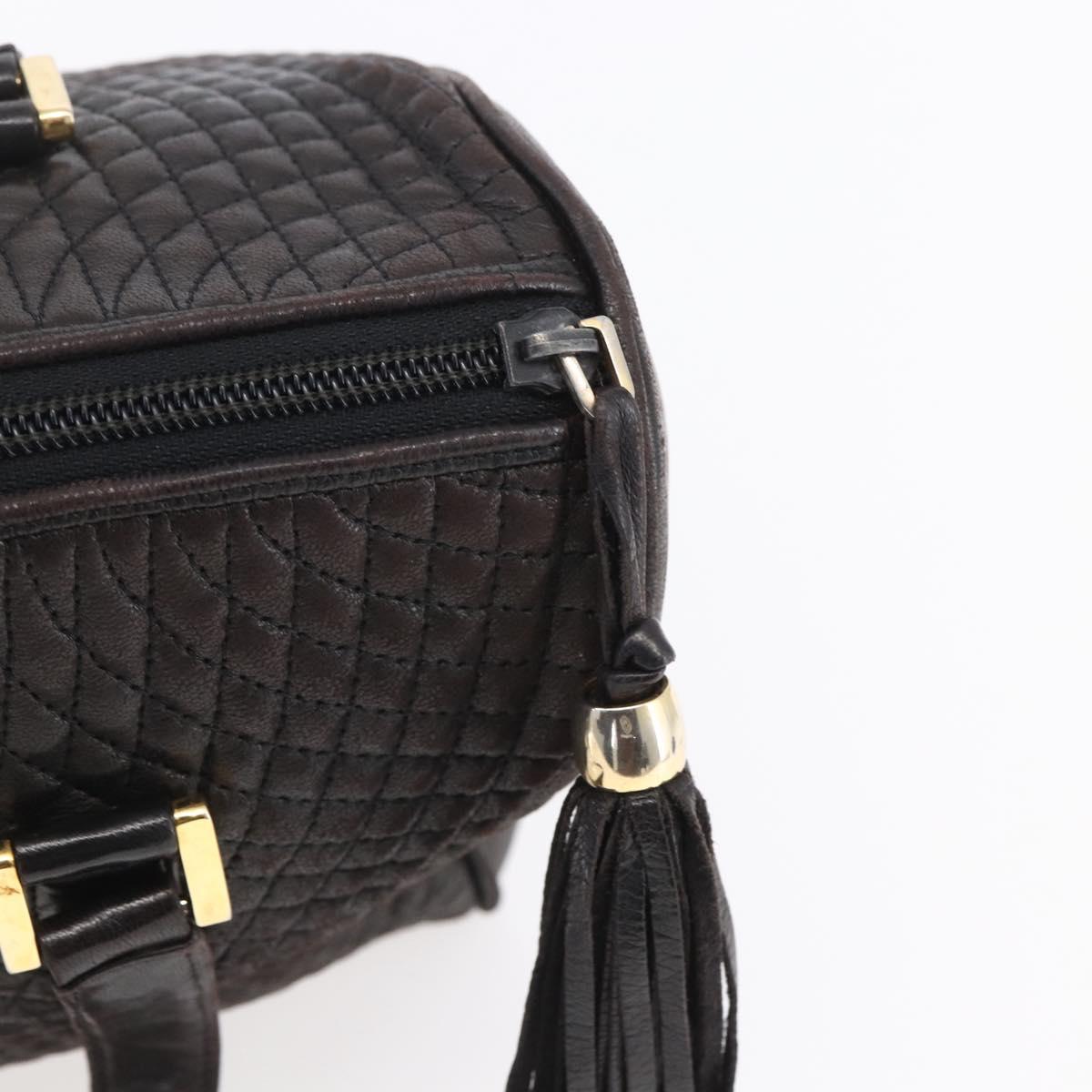 BALLY Hand Bag Leather Black Gold Auth 154726