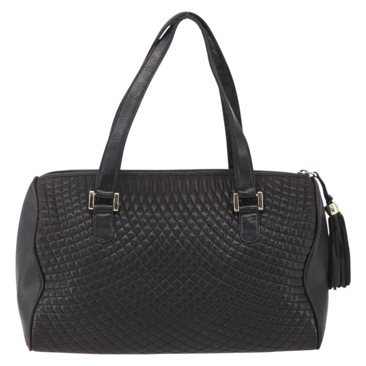 BALLY Hand Bag Leather Black Gold Auth 154726