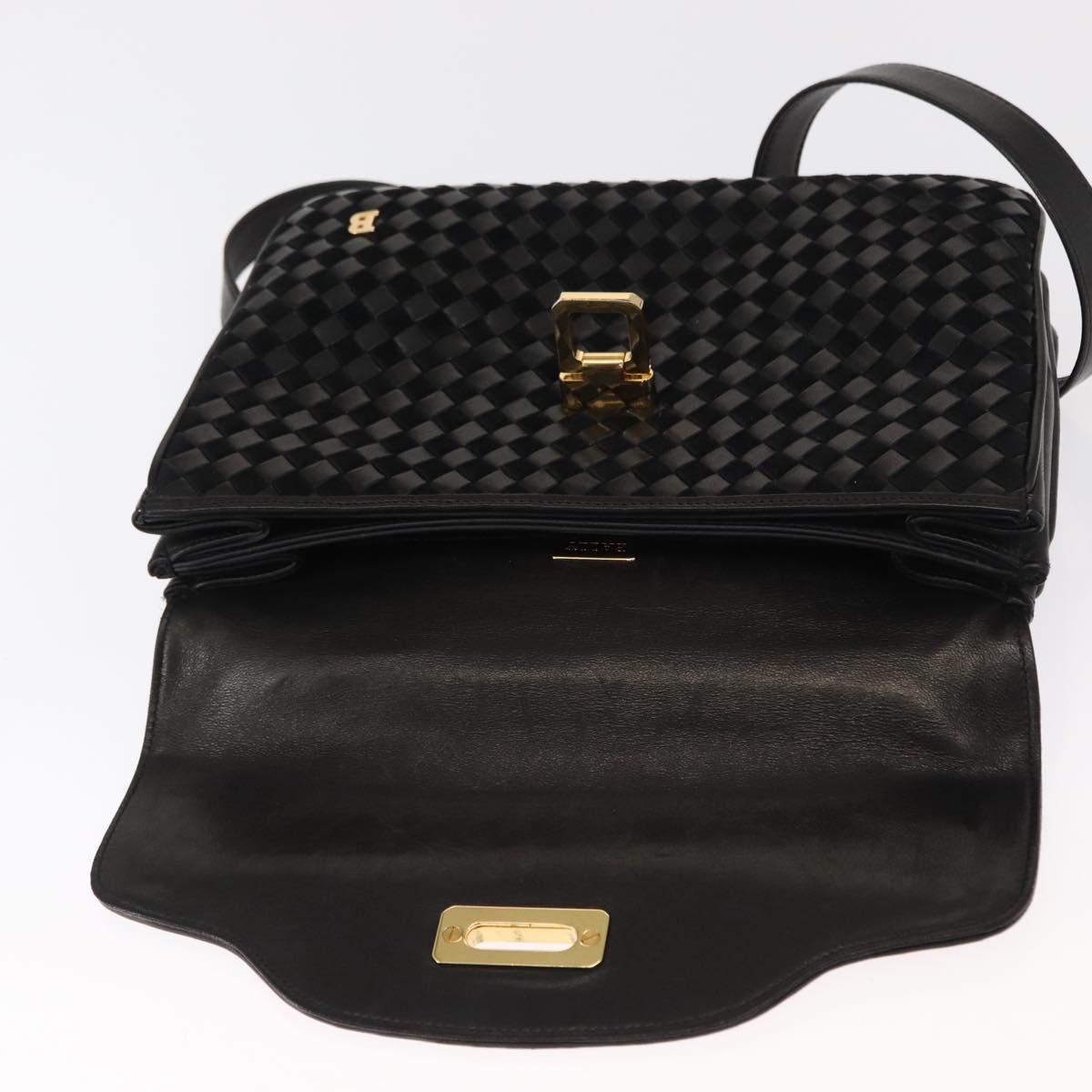 BALLY Hand Bag Leather 2way Black Gold Auth 154727
