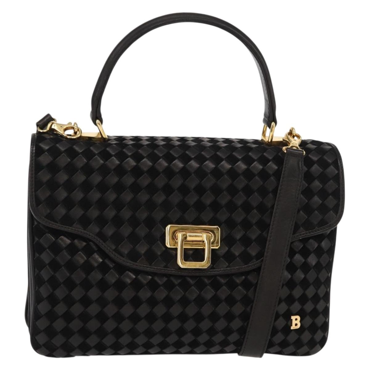 BALLY Hand Bag Leather 2way Black Gold Auth 154727