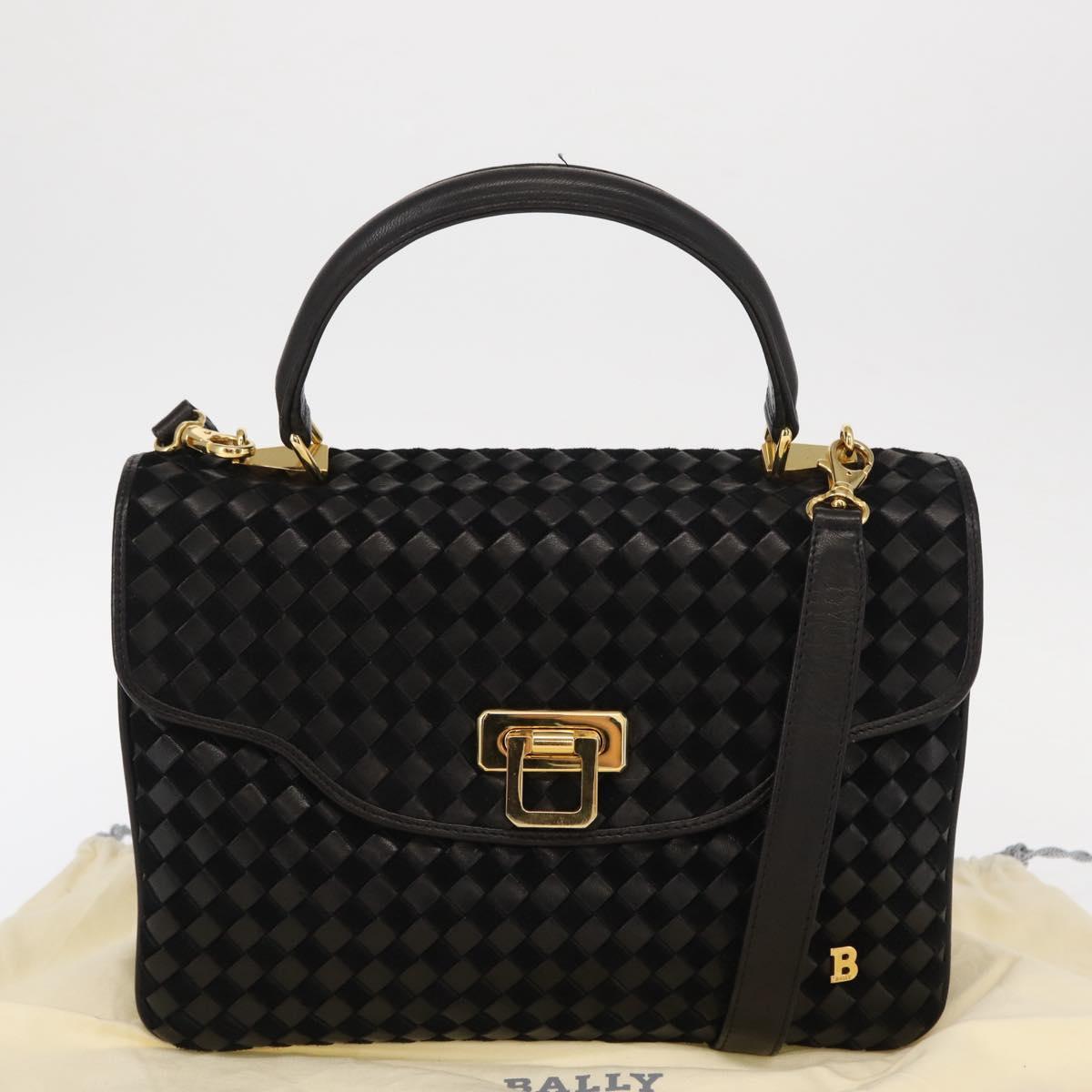 BALLY Hand Bag Leather 2way Black Gold Auth 154727