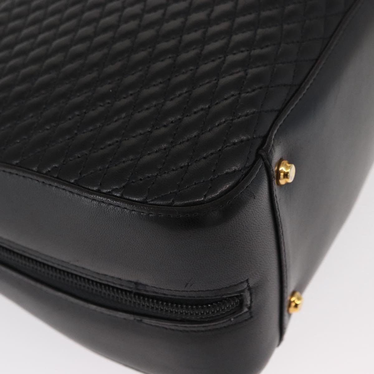 BALLY Quilted Hand Bag Leather Black Gold Auth 154728