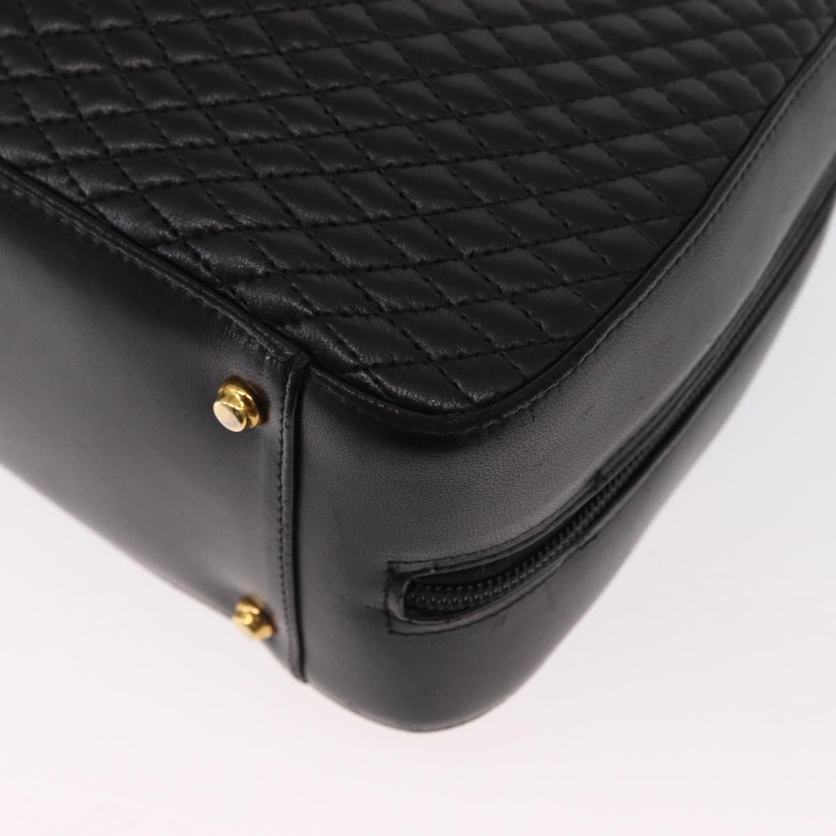 BALLY Quilted Hand Bag Leather Black Gold Auth 154728