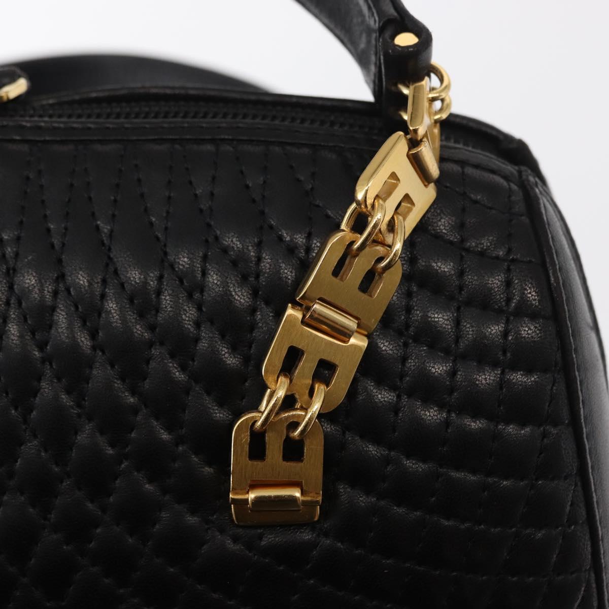 BALLY Quilted Hand Bag Leather Black Gold Auth 154728