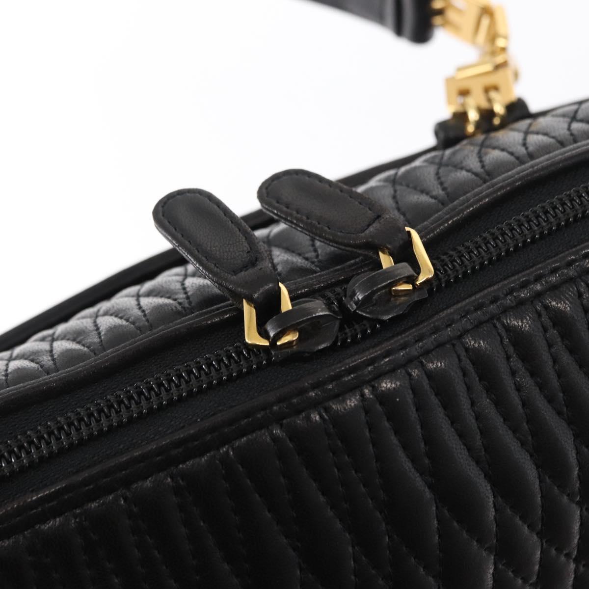 BALLY Quilted Hand Bag Leather Black Gold Auth 154728