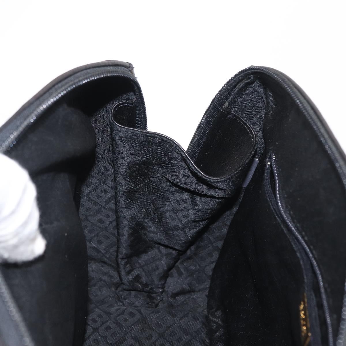 BALLY Quilted Hand Bag Leather Black Gold Auth 154728