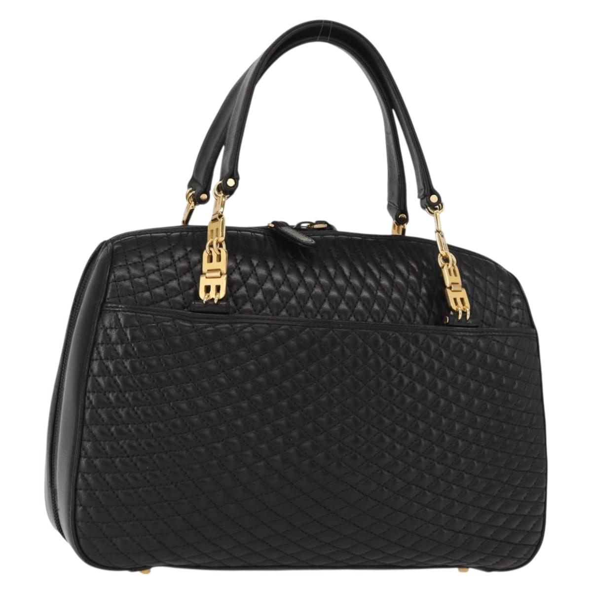 BALLY Quilted Hand Bag Leather Black Gold Auth 154728