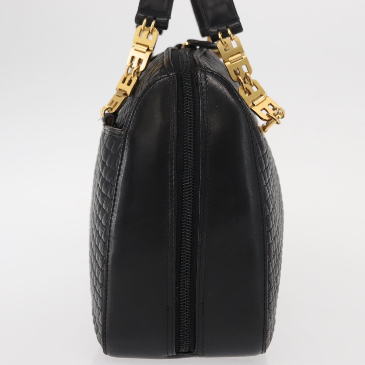 BALLY Quilted Hand Bag Leather Black Gold Auth 154728