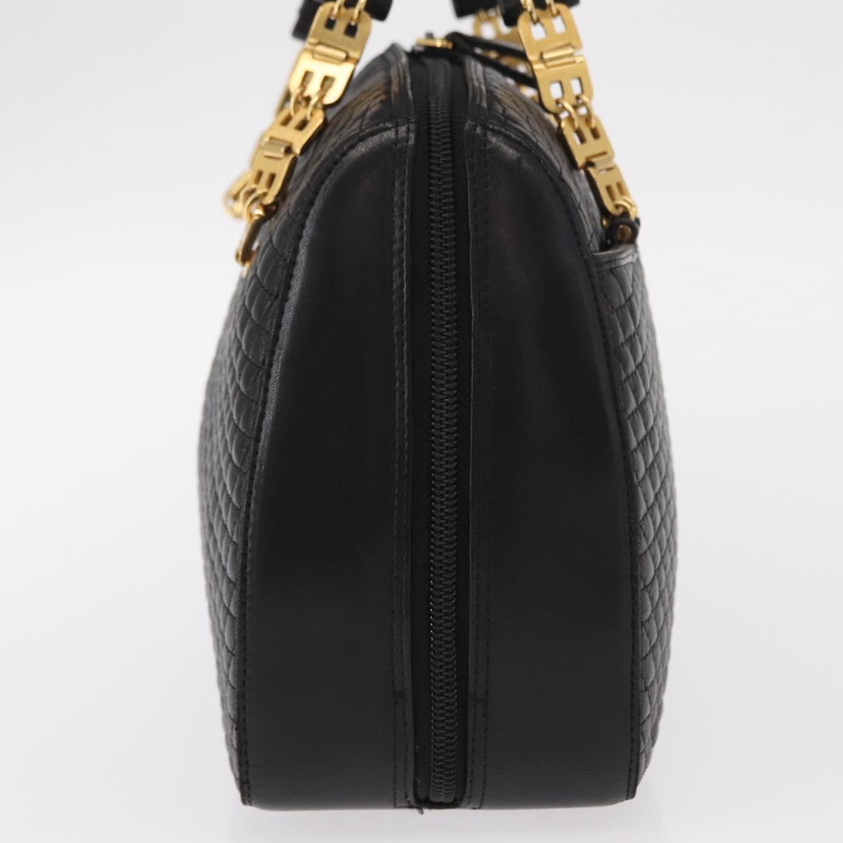 BALLY Quilted Hand Bag Leather Black Gold Auth 154728