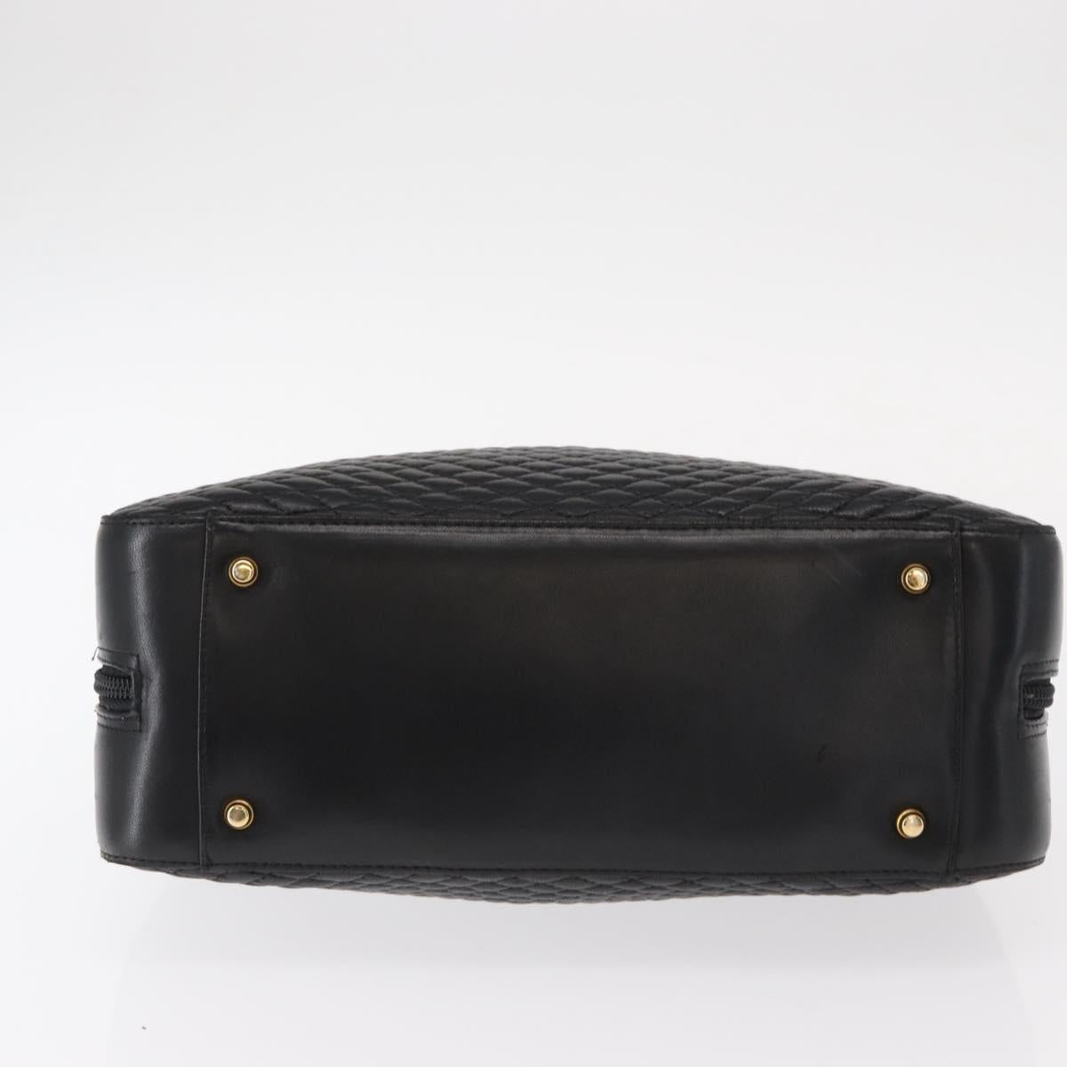 BALLY Quilted Hand Bag Leather Black Gold Auth 154728