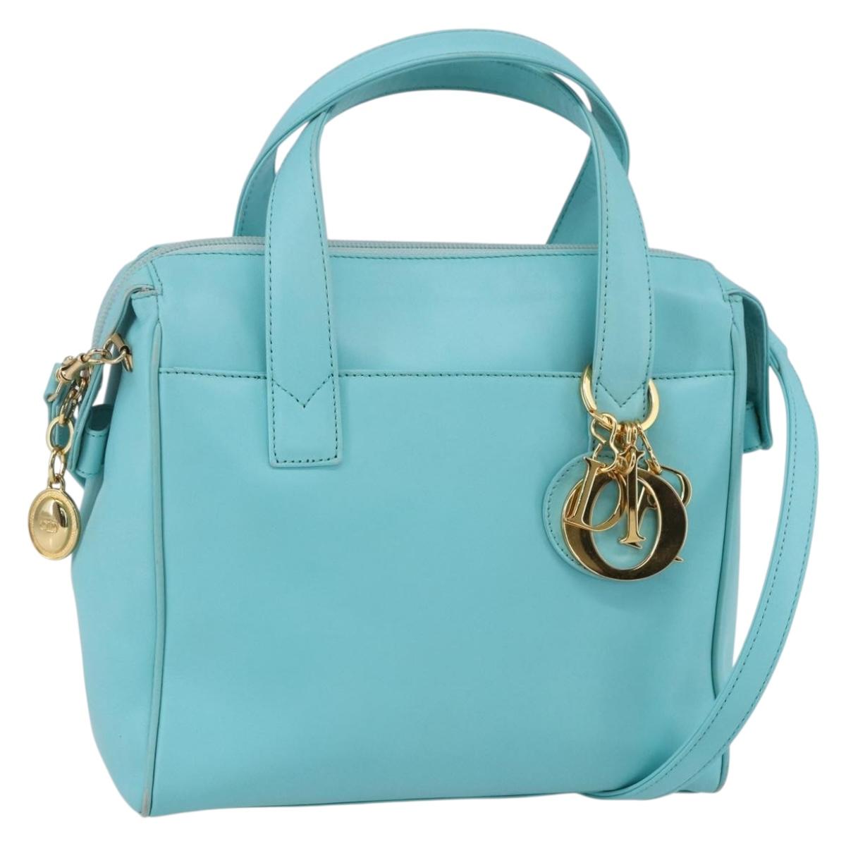Christian Dior Micro bag Hand Bag Leather 2way Light Blue Gold Auth 154733V