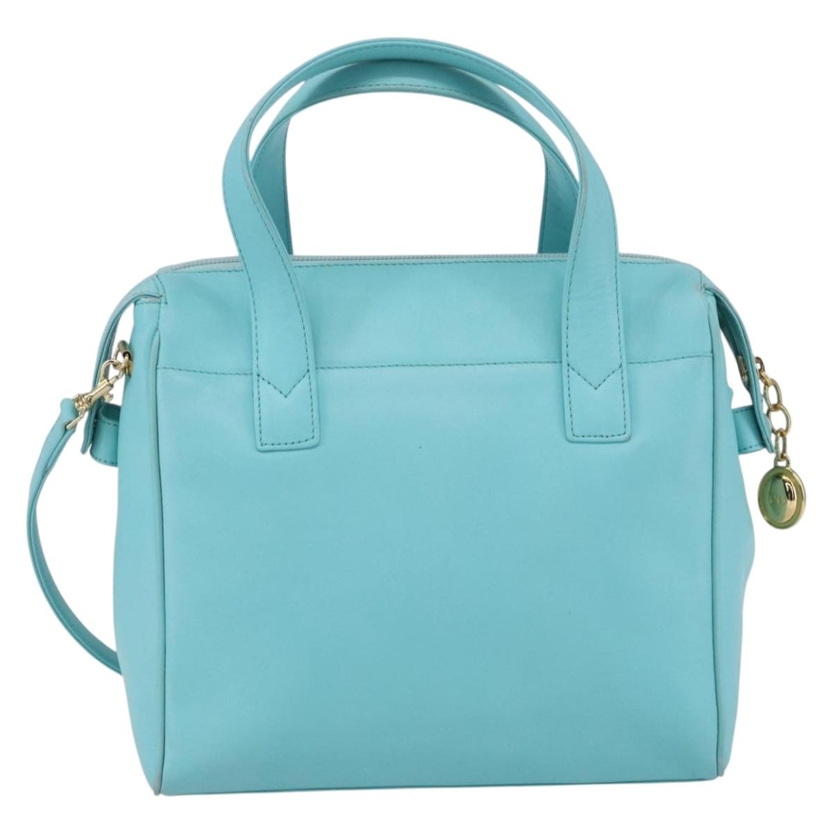 Christian Dior Micro bag Hand Bag Leather 2way Light Blue Gold Auth 154733