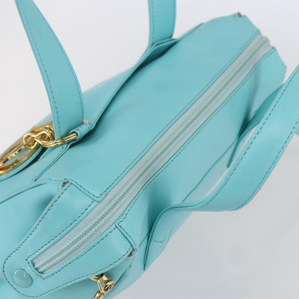 Christian Dior Micro bag Hand Bag Leather 2way Light Blue Gold Auth 154733