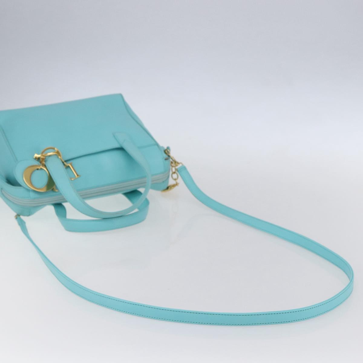 Christian Dior Micro bag Hand Bag Leather 2way Light Blue Gold Auth 154733