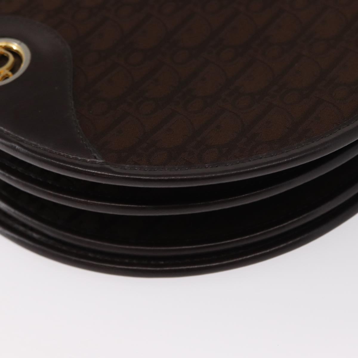 Christian Dior Trotter Canvas Shoulder Bag Brown Gold Auth 154734