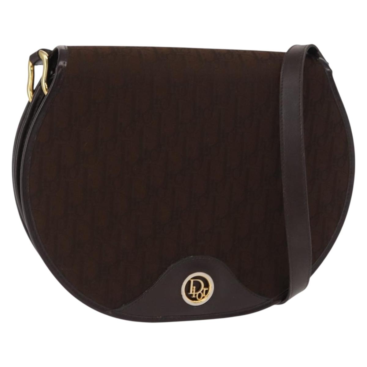 Christian Dior Trotter Canvas Shoulder Bag Brown Gold Auth 154734