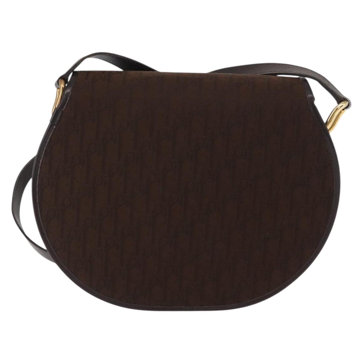 Christian Dior Trotter Canvas Shoulder Bag Brown Gold Auth 154734