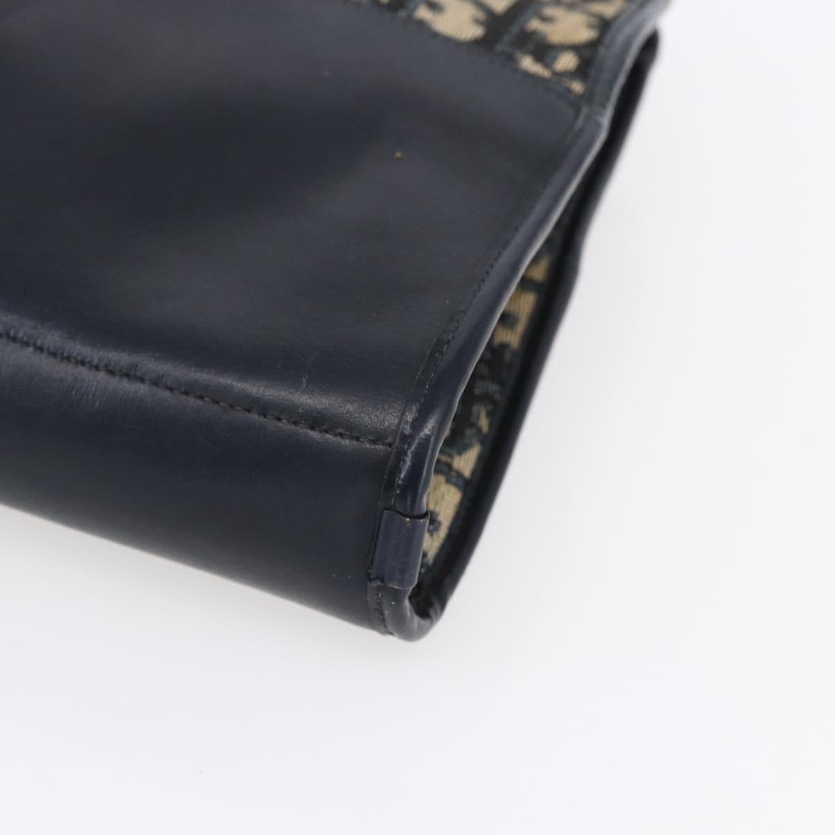 Christian Dior Trotter Canvas Hand Bag Navy Gold Auth 154735