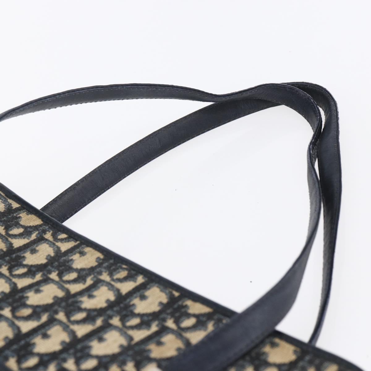 Christian Dior Trotter Canvas Hand Bag Navy Gold Auth 154735