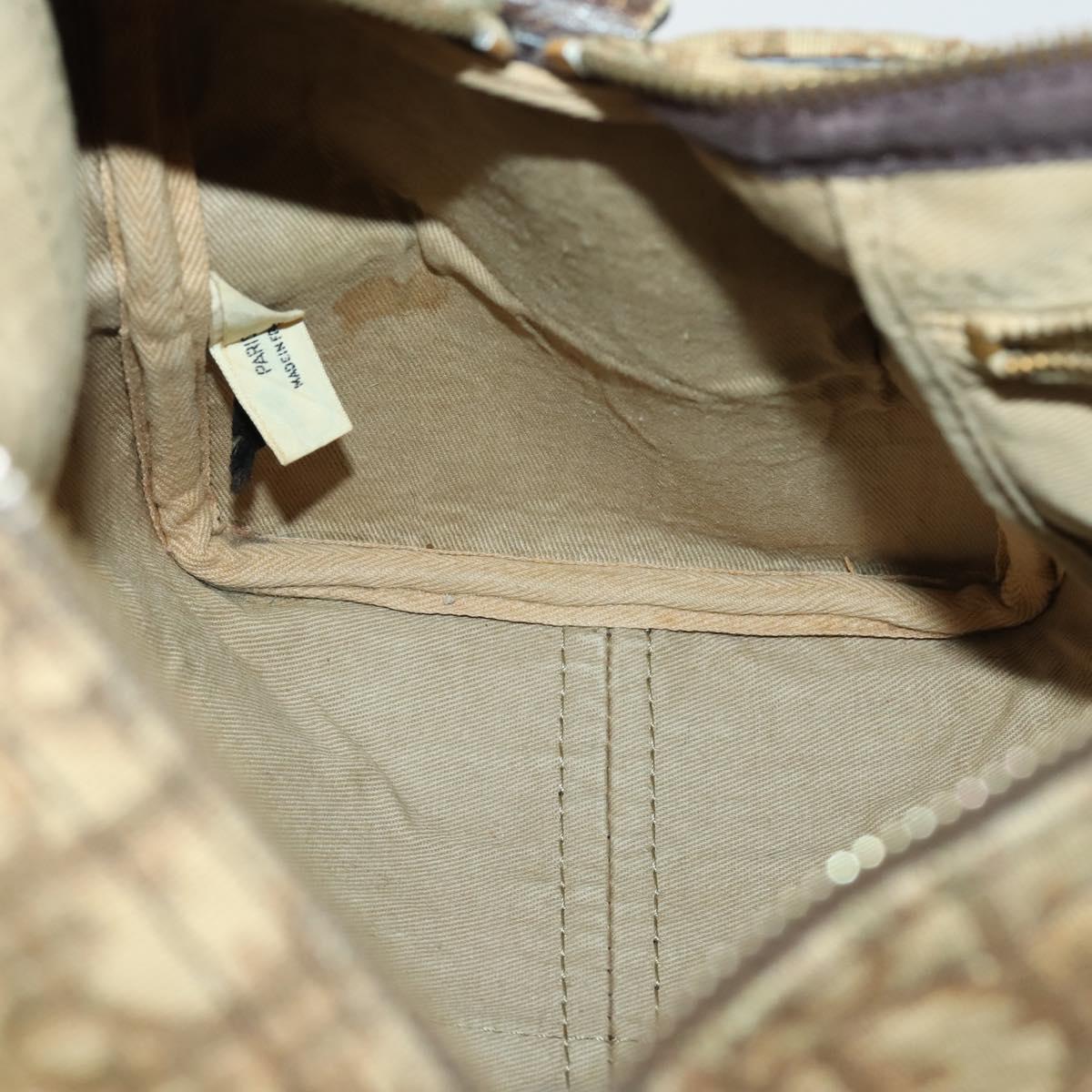Christian Dior Trotter Canvas Boston Bag Beige Gold Auth 154736