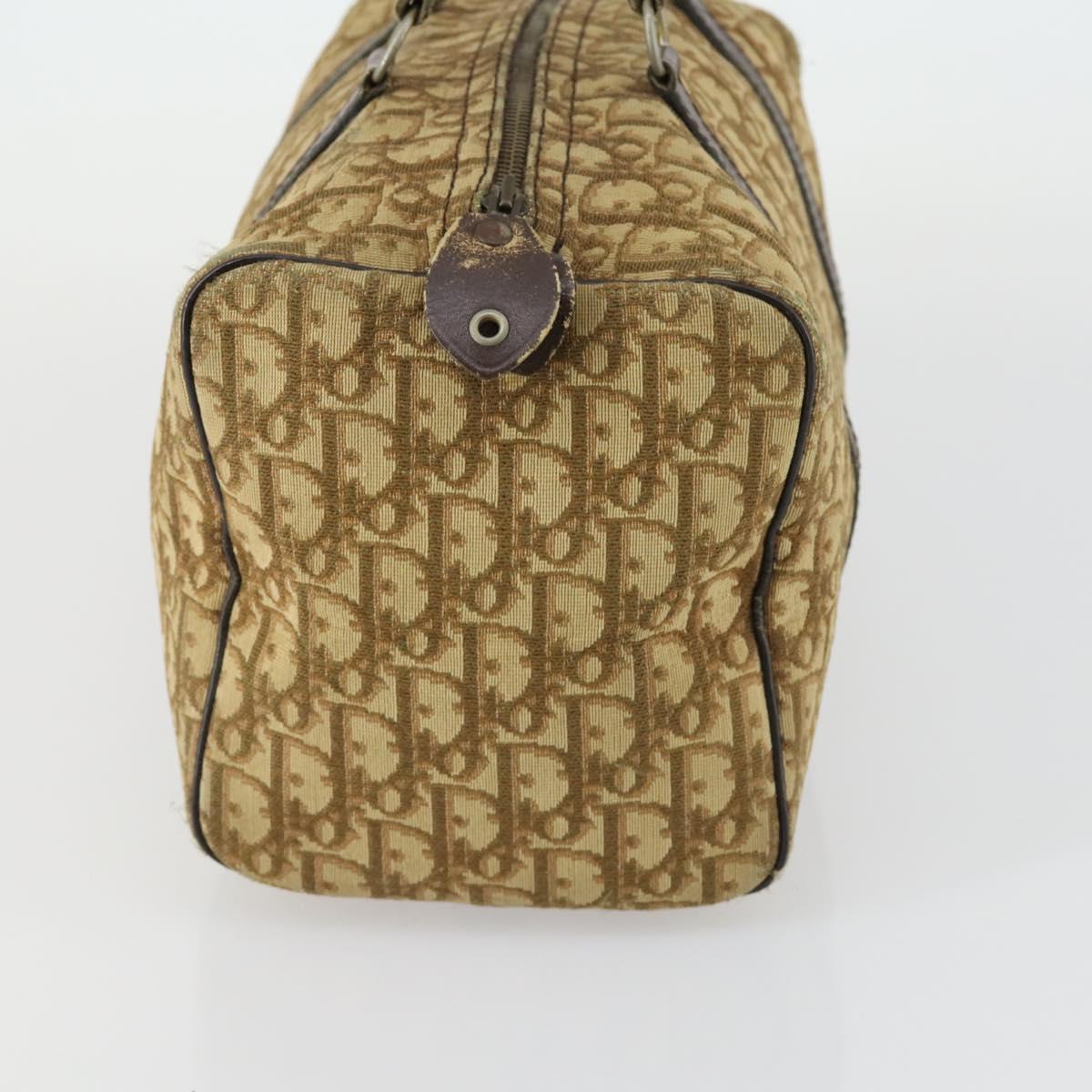 Christian Dior Trotter Canvas Boston Bag Beige Gold Auth 154736