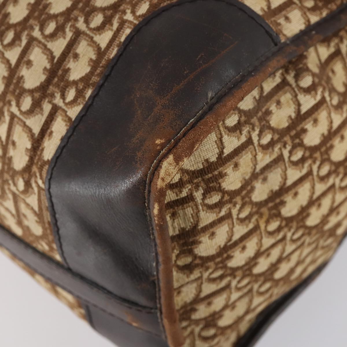 Christian Dior Trotter Canvas Boston Bag Beige Gold Auth 154737