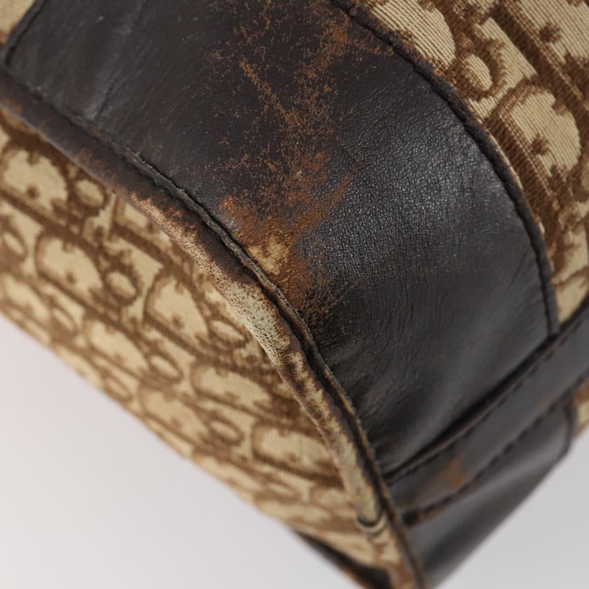 Christian Dior Trotter Canvas Boston Bag Beige Gold Auth 154737