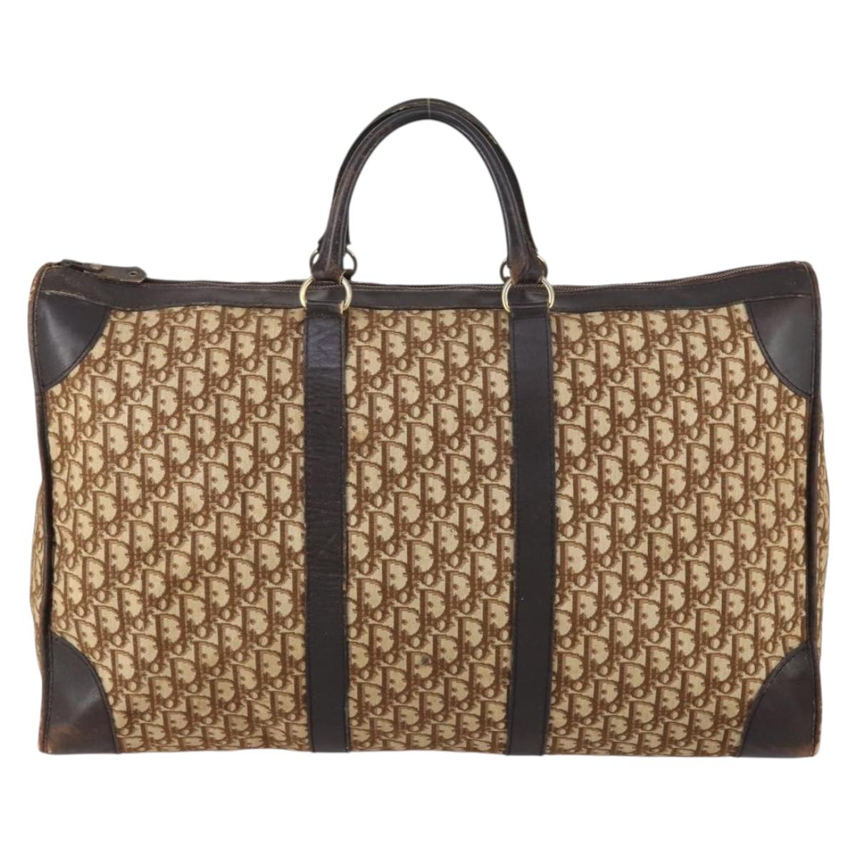 Christian Dior Trotter Canvas Boston Bag Beige Gold Auth 154737