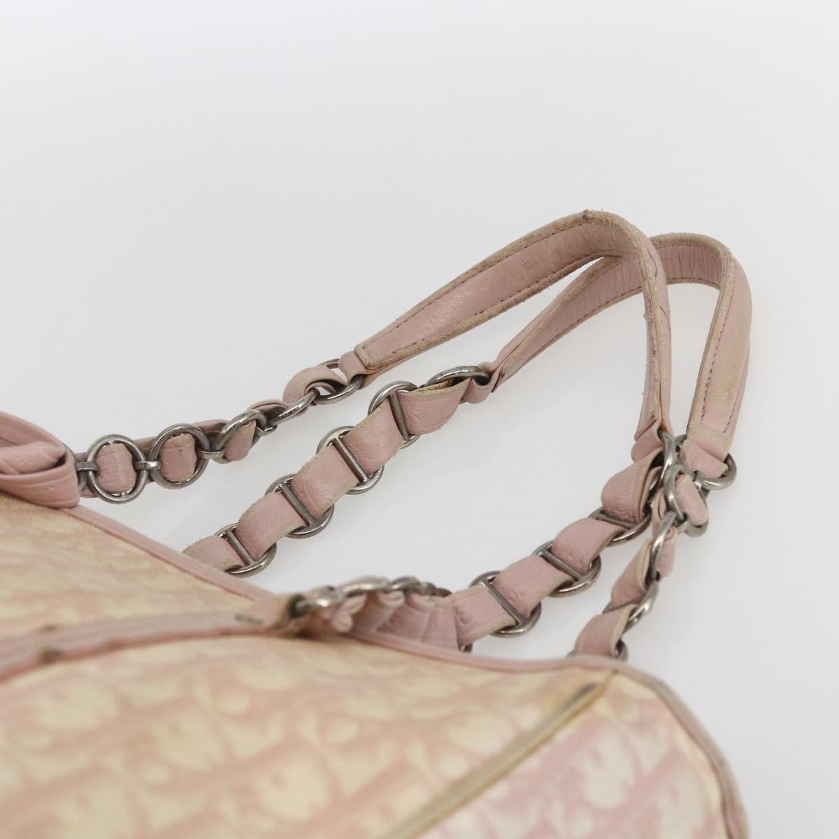 Christian Dior Trotter Canvas Romantic Chain Bag PVC Pink Silver Auth 154738