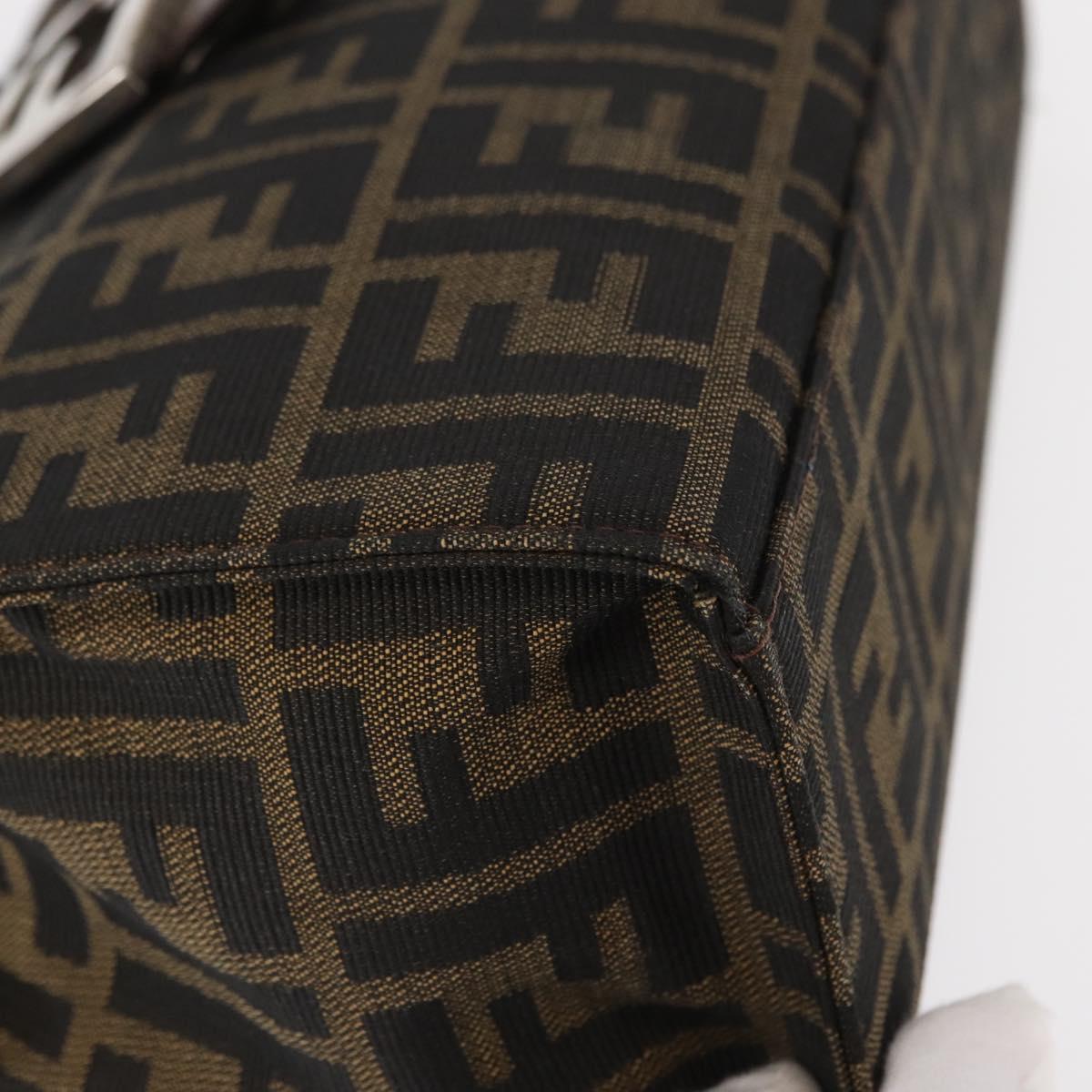 FENDI Zucca Canvas Mamma Baguette Shoulder Bag Black Brown Silver Auth 154739