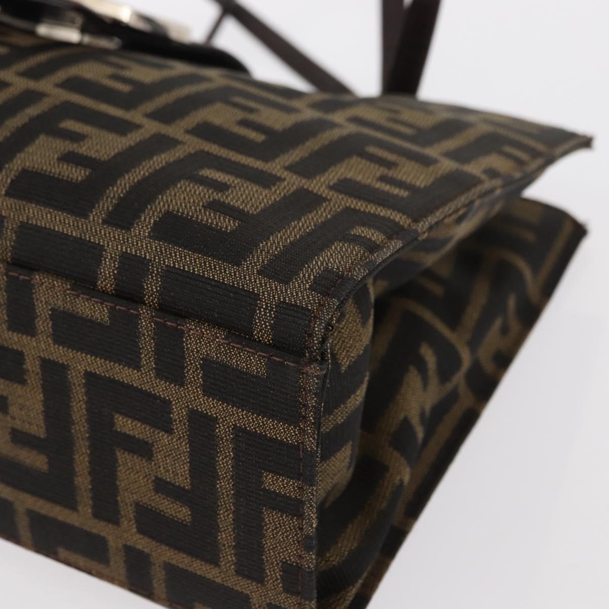 FENDI Zucca Canvas Mamma Baguette Shoulder Bag Black Brown Silver Auth 154739